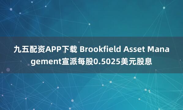 九五配资APP下载 Brookfield Asset Management宣派每股0.5025美元股息
